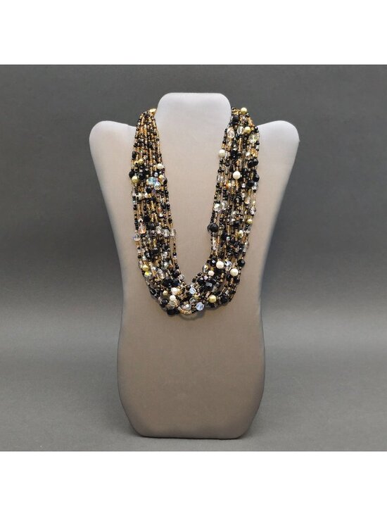 Joan Rivers Jewelry - Joan Rivers Multi Strand Torsade Necklace 20" Czech Glass AB Crystal Black Gold